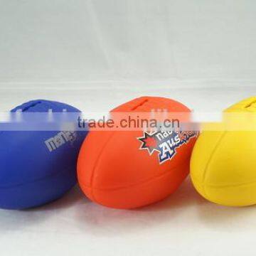 American football shaped colorful plastic money saving bank, coin bank