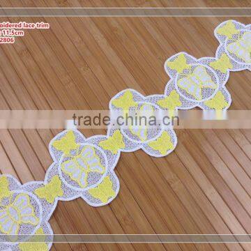 100% polyester embroidery YELLOW COLOR lace trim