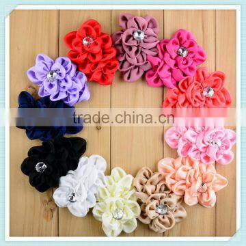 Handmade alloy pearl rhinestone button decoration chiffon satin ribbon rose flowers elastic baby girls