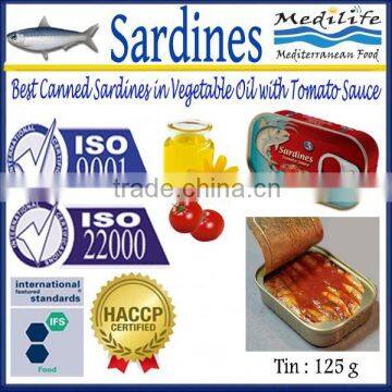 Best Canned Sardines in Vegetable Oil with Tomato Sauce , High Quality Sardines,Sardines in cans with Tomato Sauce 125g