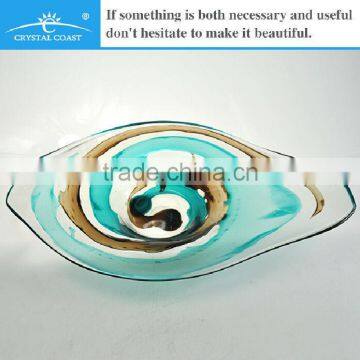 crystal with amber and blue pattern decorative hanging wall plate; flat glass fruit plate for table decor centerpiece