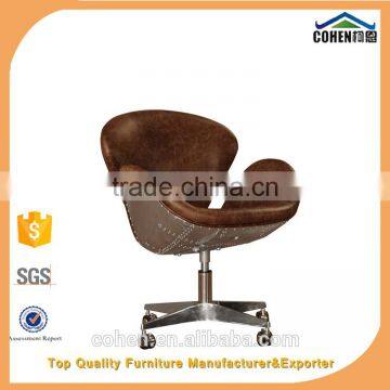 Luxury White Top Grain Leather Leisure Chair/egg Chair With Aluminium Coating Back Swivel Bar Chair photo-2