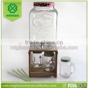 7.5L glass beverage dispenser with color lid and wooden stand