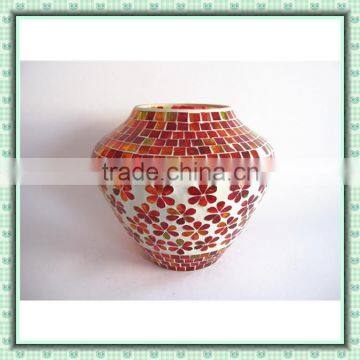 Handicraft Flat Design Red Flower Pattern Mosaic Large Vase Chinese Glass Flower Decoration photo-2