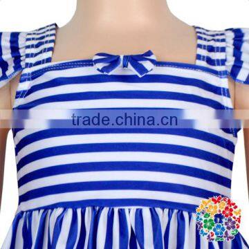 Blue White Stripe Flutter Sleeveless Baby Clothes Summer Outfit Girls Summer Boutique Outfits photo-3