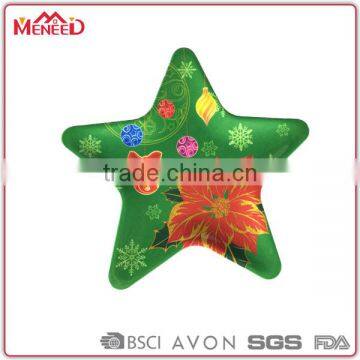 Newly design holiday dinnerware item green melamine christmas color star shaped plates