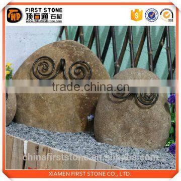 GAB607 Natural Stone Owl Statues With Iron Eyes