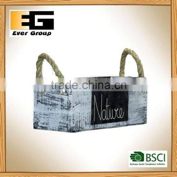 Rectangle Shape Wooden Pot Planters With Rope Handles
