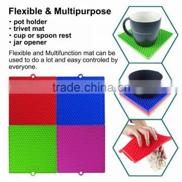 Manufacturer Silicone Pot Holder Mat Trivet Mat 7" x 7" Multipurpose Heat Resistance Hot Pad - Red Blue Green Purple