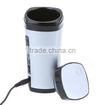 USB Powered Rechargeable Coffee Tea Cup Mug Warmer Automatic Stirring Silver Mug photo-3
