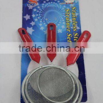 3pc red plastic handle small oil strainer set