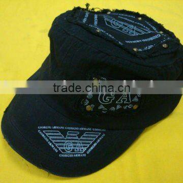 washed cotton military cap with printing