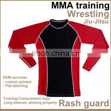 Custom printed sublimation wrestling training long sleeve T shirt mma Rash Guard