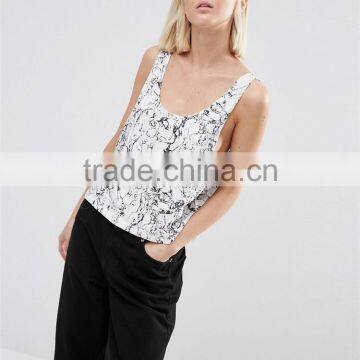 Oil Print Scoop Back Drop Womens Blank Dropped Armhole Tanks photo-3