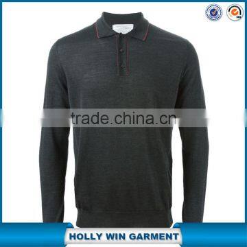 Mens soft grey wool-silk blend long sleeve polo shirt