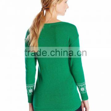 Women Green Sweater Christmas Stock Pattern Christmas Jumper Sweater photo-2