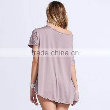 Chinese Factory Wholesale 2016 New Design Summer Loose Shoulder Blank Tee Shirt for Women photo-3