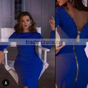 New Arrive Autumn Lady Elegant Dress Long Sleeve Full Zipper Tight Pencil Dress photo-4