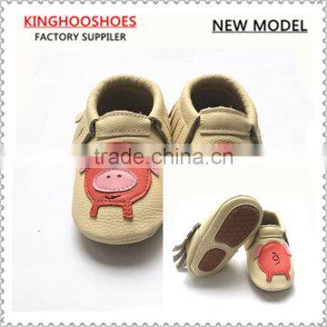 Rubber Soled Tassels Baby Moccasin 100% leather toddler shoes made in china