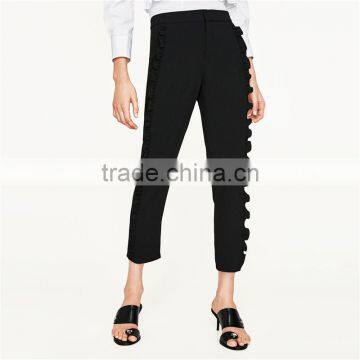 2017 Oem Eco-friendely Pink Cropped Flowing Frilled Women's Trousers photo-2