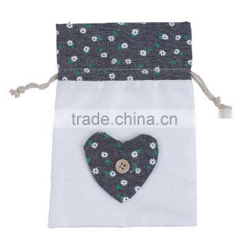 White & Gray Flower Pattern Christmas Custom Jute Jewelry Drawstring Bags