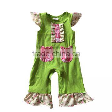 Infant babies new design flutter sleeve petti romper summer autumn green soft cotton boutique jumpsuit climb bodysuit outfits