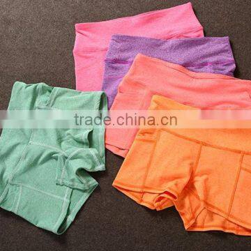 Women Color Contrast Waistband Skinny Sports Yoga Shorts With Two Side Pocket photo-2