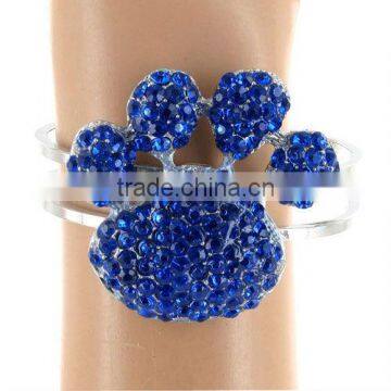 Silvertone/Crystal Accents/2" Paw Print * 0.5" Band/Magnetic Closure/Lead Safe/Cuff Bracelet/ Bangle