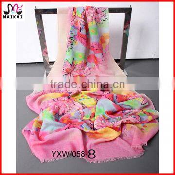 Beautiful girls floral print wool pashmina scarf and shaw