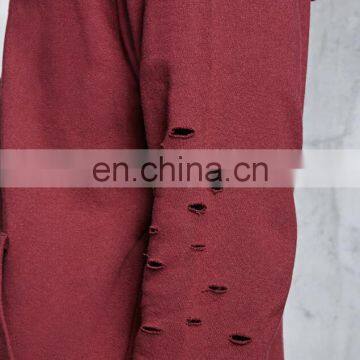 2017 OEM Factory Cotton Polyester High-Polish Zip-Front Distressed Men French Terry Hoodie photo-6