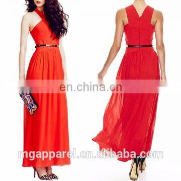 Latest Evening Dress Pattern V Neckline Ruched Skirt Formal Dress for Woman