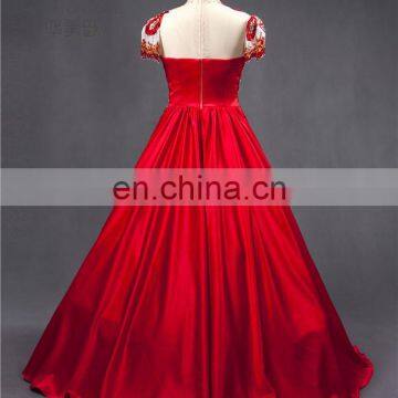 Unique Design High Tulle Neck Ball Gown Beaded Muslim Prom Dress With Cap Sleeve photo-6