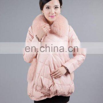 ladies new style sheep skin down jacket with fox fur collar