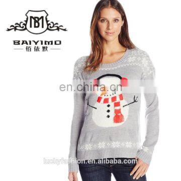 Women's Snowman Pattern with 3D Scarf Knitted Ugly Christmas Pullover Sweater Women