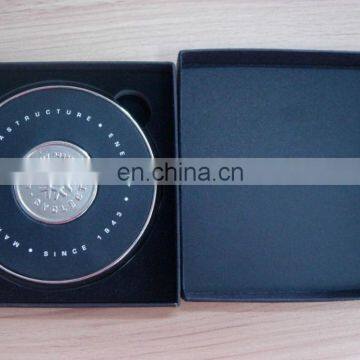 coin embedded leather metal cup coaster with gift box