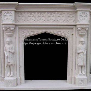 French Style Classic White Cherub Marble Fireplace Mantel With Angle Statue photo-3