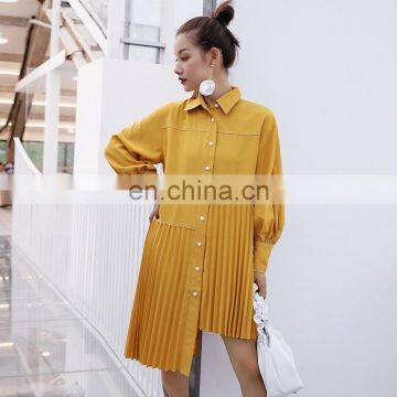 TWOTWINSTYLE Asymmetrical Lantern Long Sleeve Pleated Hem Dress Female photo-2