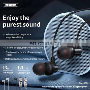 Remax New RM-560 Metallic 10mm Speaker Deep Bass In-ear Earphones Type-C With Mic&volume Control photo-6