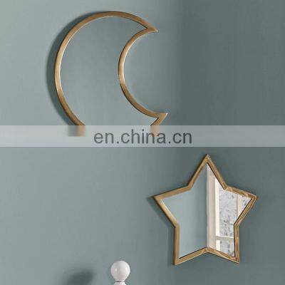 home decoration brass metal frame glass moon mirror wall hanging