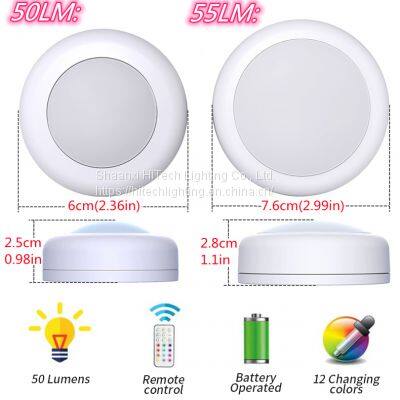 LED Cabinet Light Colorful Dimmable Touch Sensor Night Lamp Remote Control Wireless Puck Light photo-4