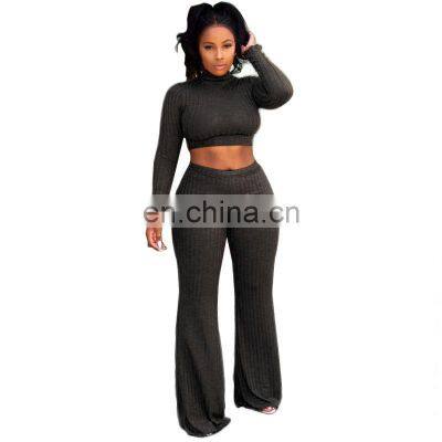 Spring and Summer New Sexy Casual Suit Women Solid Color Round Neck Long-sleeved Wide-leg Pants Suit Manufacturers Wholesale photo-3