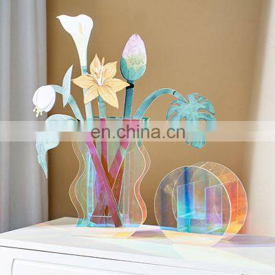 Flower Vases New Colorful Clear Luxury Acrylic Modern Plastic Nordic Wedding Decor Glass & Crystal Flower Vases For Home Decor