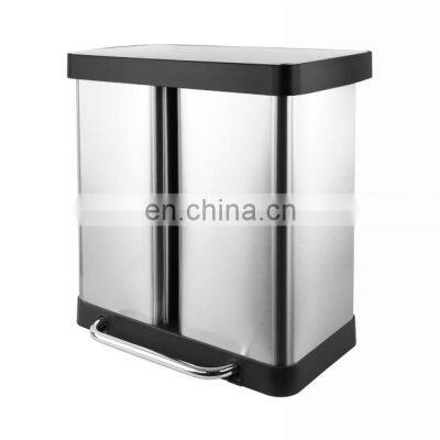 New-developed 2 Compartments 60L Recycling Bin Home Stainless Steel Recycle Bin Household Outdoor Bins Recycle