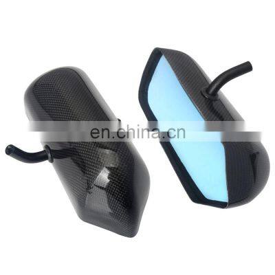 Rear View Mirror F1 Style Real Carbon Fiber Car Reflector Mirror Blue Tint Metal Bracket Left and Right Side Mirror