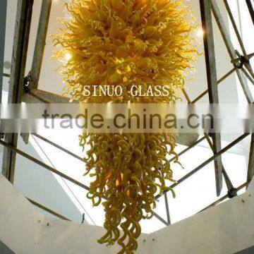 Yellow Large Blown Murano Glass Chandelier Hotel