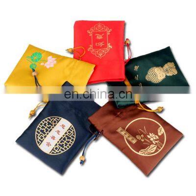 custom printed silk packaging pouch drawstring tassel satin bag hair extension packaging with logo