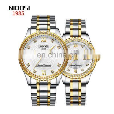 NIBOSI Lover Brand Hand Watch Couple Watch Unisex Ladies Stainless Steel Diamond Quartz Watches