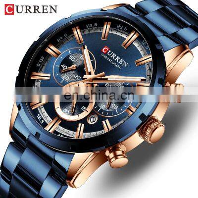 Curren Men's Watch Top Luxury Brand Big Dial Blue Quartz Men Watches Chronograph Sport Wristwatch Man Stainless Steel Date Clock