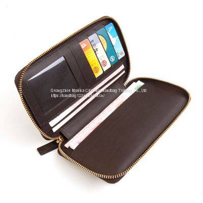 Handmade Leather Goods Ostrich Leather Zipper Mobile Phone Clutch Leather Long Wallet Customization photo-4