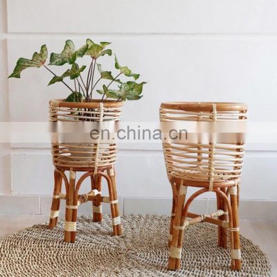 New Design Rattan Indoor Plant Stand Unique Wicker Flower Pot Holder Basket Wholesale